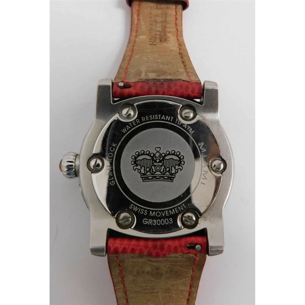 Glam Rock‎ GR30003 Large Silver Face Watch Red Reptile Leather Strap